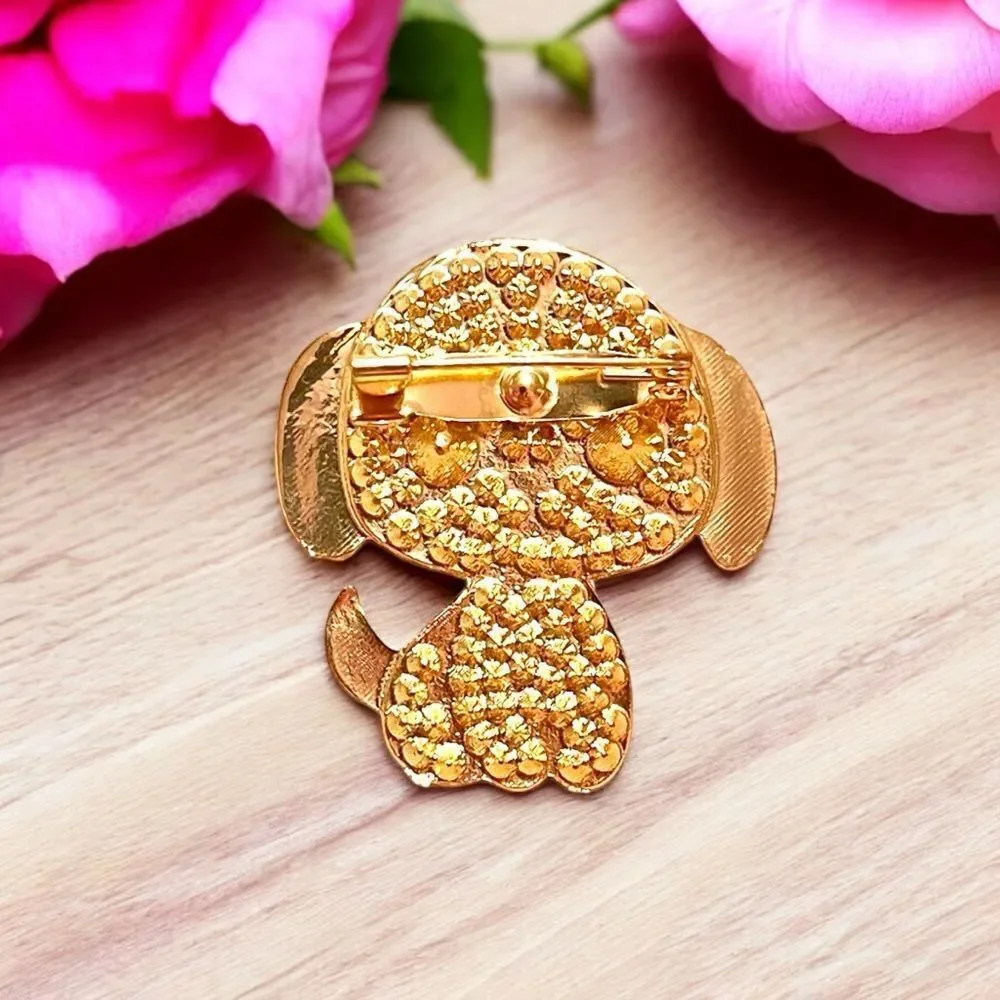 Gold Tone Rhinestone Dog Brooch
